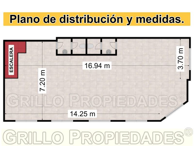 Plano de distribución y medidas. de Murillo 611 esquina Malabia. Local en esquina de alto tránsito vehicular y peatonal. Sin expensas.
